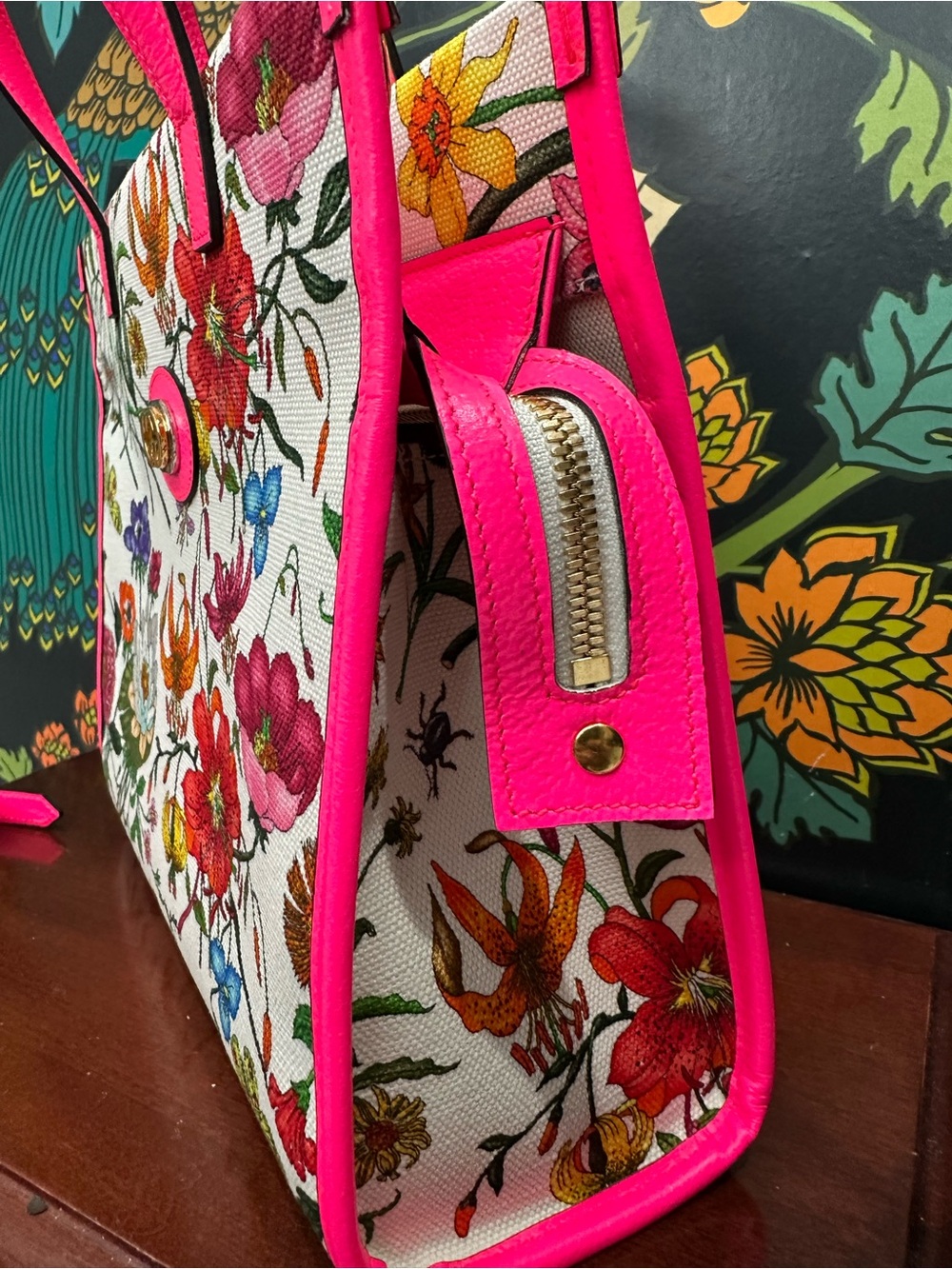 Gucci Flora Tote Pink Floral Canvas Crossbody Bag 550141 - Picture 8 of 17